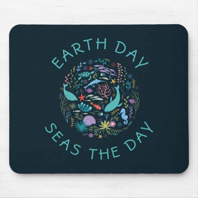 Cute Marine Sea Life Pun "Seas the Day" Earth Day Mouse Pad (Front)