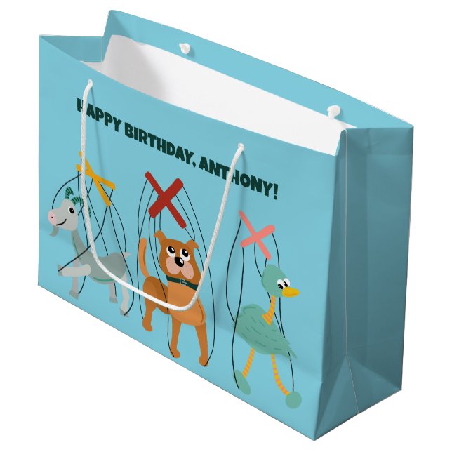 Cute Marionette Puppets Puppeteers Personalized Large Gift Bag (Front Angled)