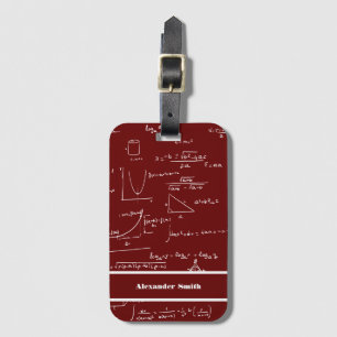 Cute Maroon Math Equations Pattern Travel Luggage Tag