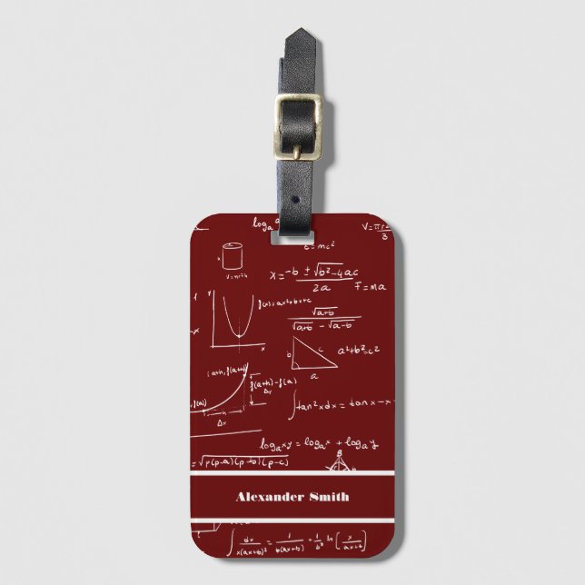 Cute Maroon Math Equations Pattern Travel Luggage Tag (Front Vertical)