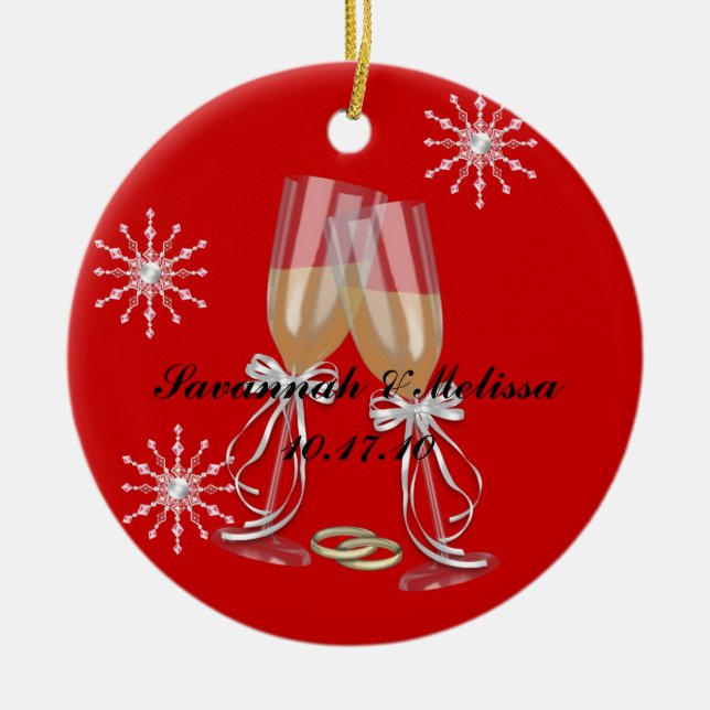 Cute Married; Our First Christmas Ceramic Ornament (Front)