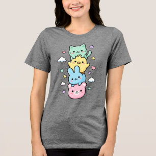 Cute Marshmallow Animal Stack Illustration Tri-Blend Shirt