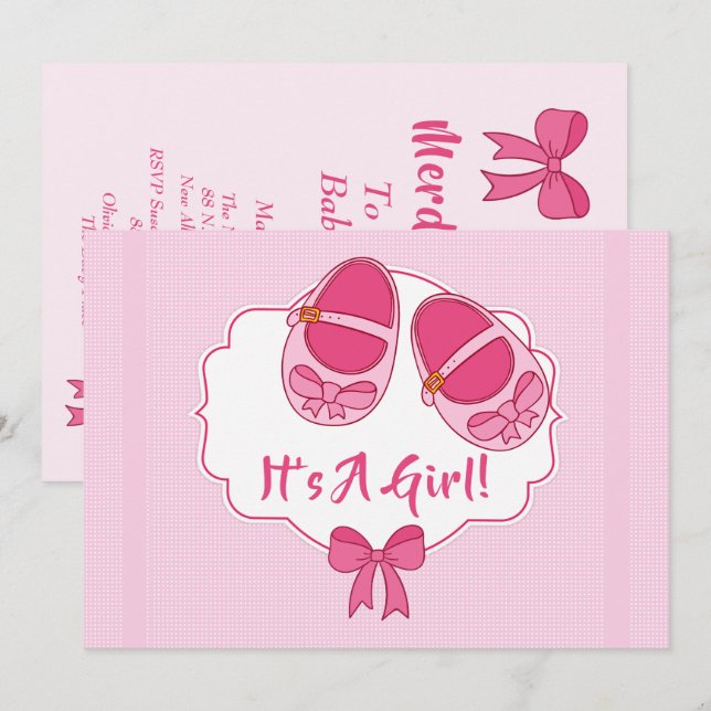 Cute "Mary Janes" It's A Girl Baby Shower Invitation (Front/Back)