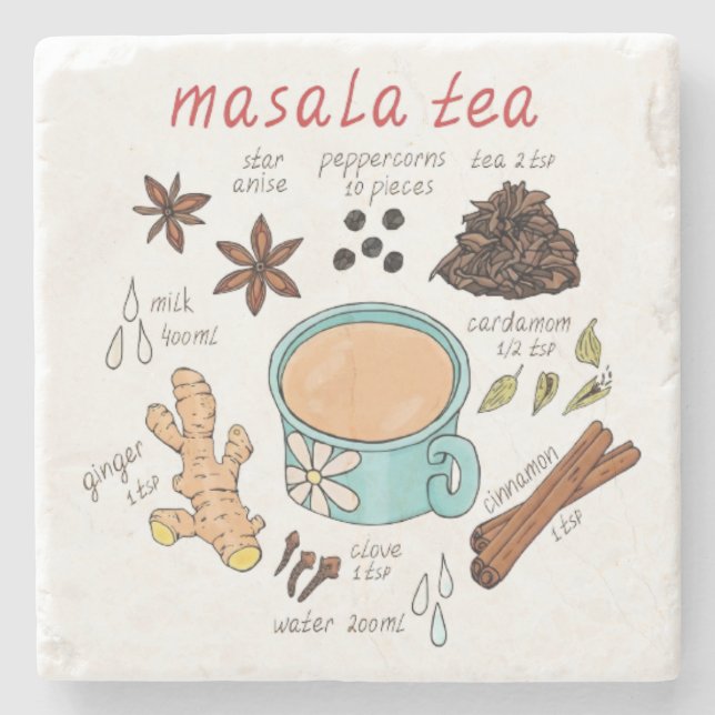Cute Masala Tea Ingredients Coaster for Tea Lovers (Front)