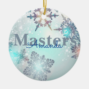 Cute Masters Graduation Personalized Name Blue  Ceramic Ornament