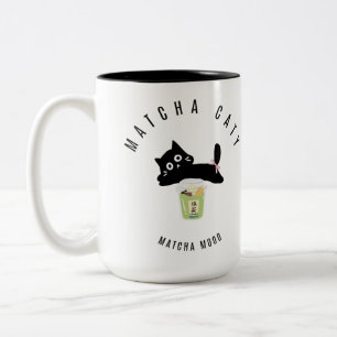 Cute Matcha Caty Black Cat Two-Tone Mug   Kawaii 