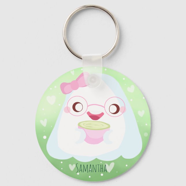 Cute Matcha Latte Ghost Keychain (Front)