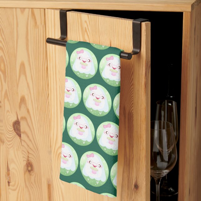 Cute Matcha Latte Ghost Kitchen Towel (Thirds Fold)