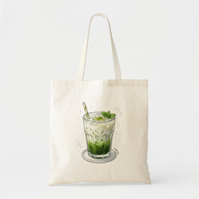 Cute Matcha Latte Tote Bag (Front)