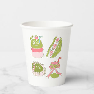 Cute Matcha Strawberry Desserts Drinks Paper Cups