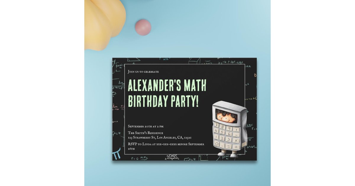 Math Learning Invitation Cute Math Formulas Birthday Party Invitation | Zazzle