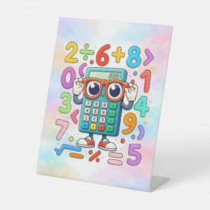 Cute Maths Calculator Desk Art for Kids Pedestal Sign