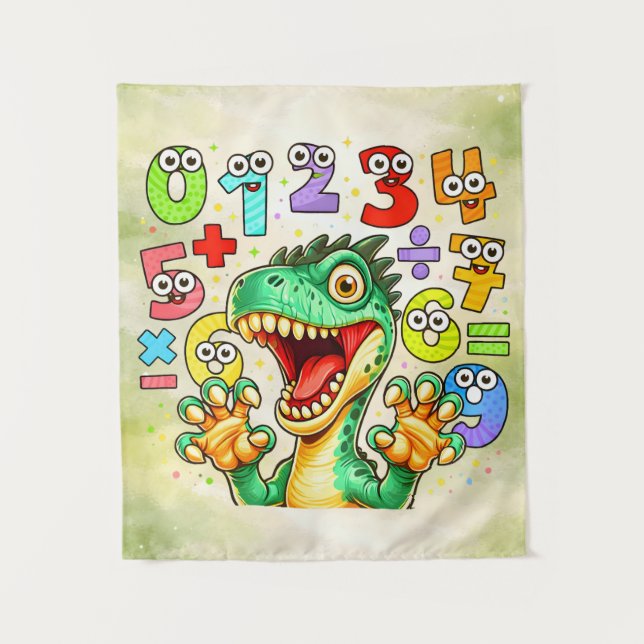 Cute Maths Dinosaur Numbers Poster for Kids Tapestry (Front)