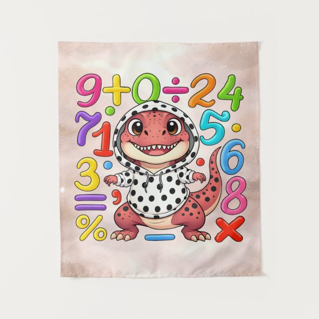 Cute Maths Dinosaur Numbers Poster for Kids Tapestry (Front)