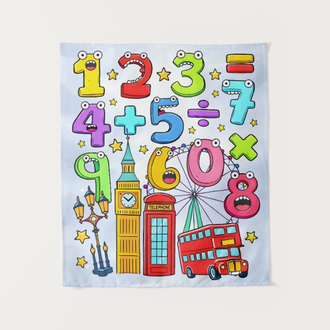 Cute Maths Numbers London Poster for Kids Tapestry (Front)