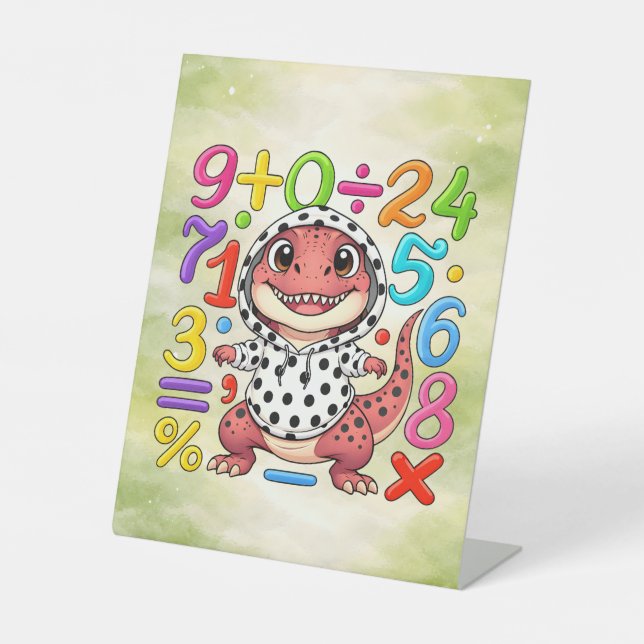 Cute Maths Numbers Monster Desk Art for Kids Pedestal Sign (Front)