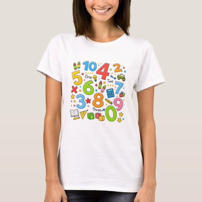 Cute Maths Numbers Pattern Cartoon T Shirt Kids UK (Front)