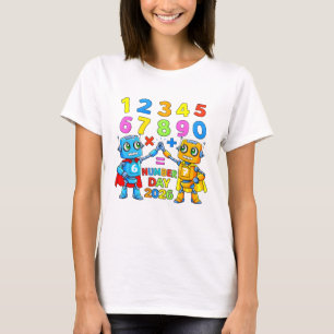 Cute Maths Numbers Robot Friends Cartoon T Shirt!! T-Shirt