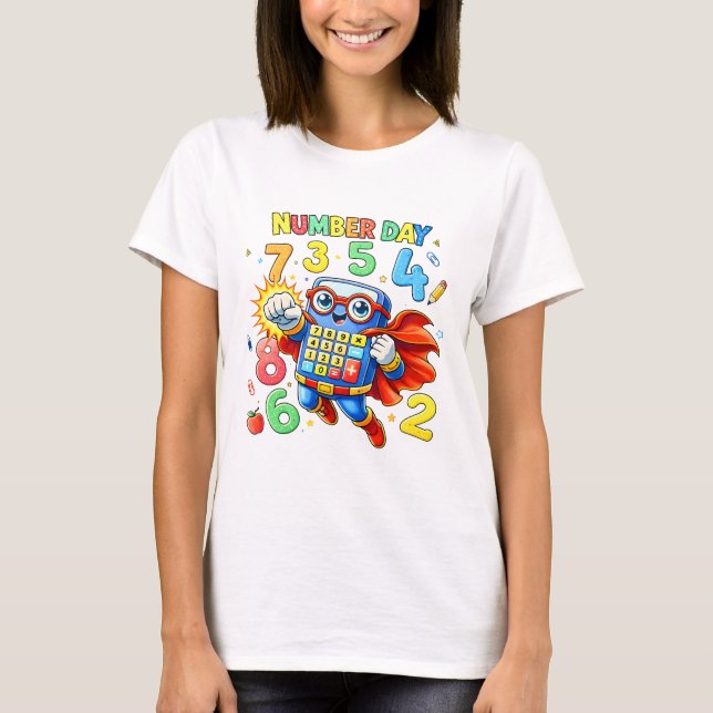 Cute Maths Numbers Superhero Robot T Shirt KidsUK (Front)