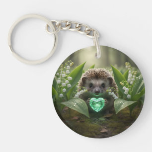 Cute May Hedgehog with Emerald Heart Keychain
