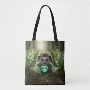 Cute May Hedgehog with Emerald Heart Tote Bag