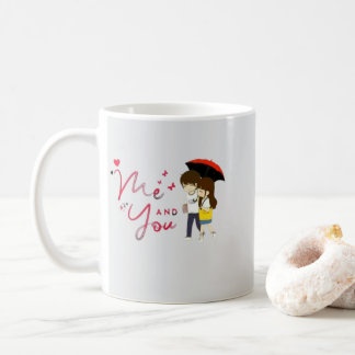 Cute Me and You Cartoon Couple Mug with Hearts | R