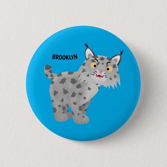 Cute mean bobcat lynx cartoon 2 inch round button (Front)