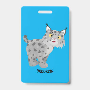 Cute mean bobcat lynx cartoon badge