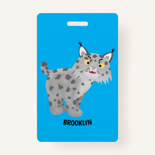 Cute mean bobcat lynx cartoon badge