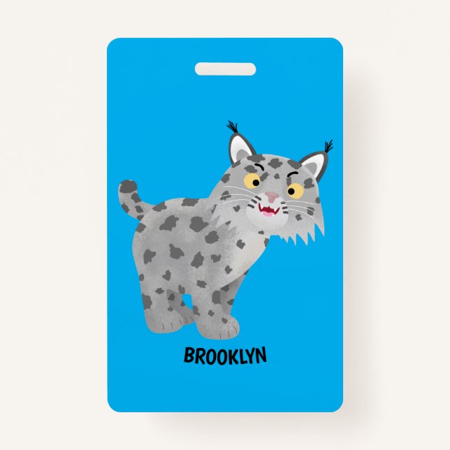 Cute mean bobcat lynx cartoon badge (Front)