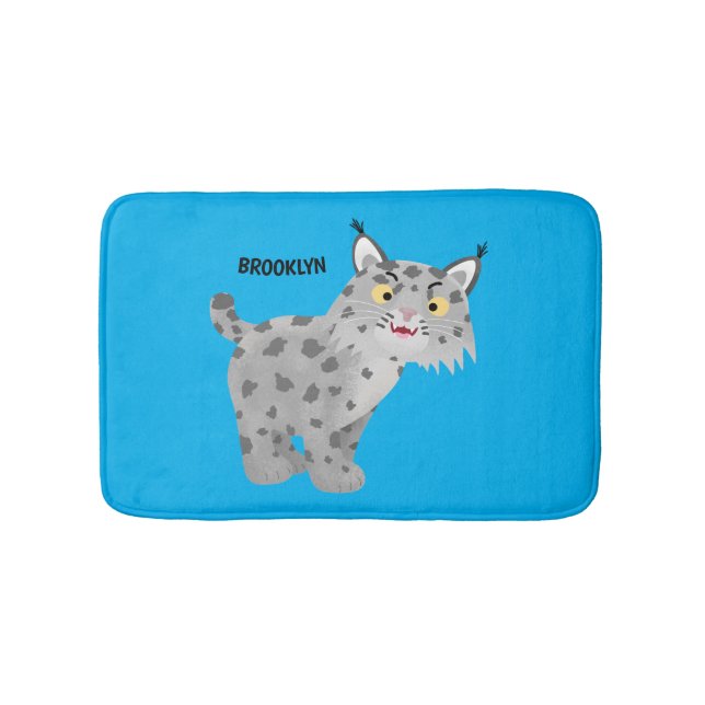 Cute mean bobcat lynx cartoon bath mat (Front)