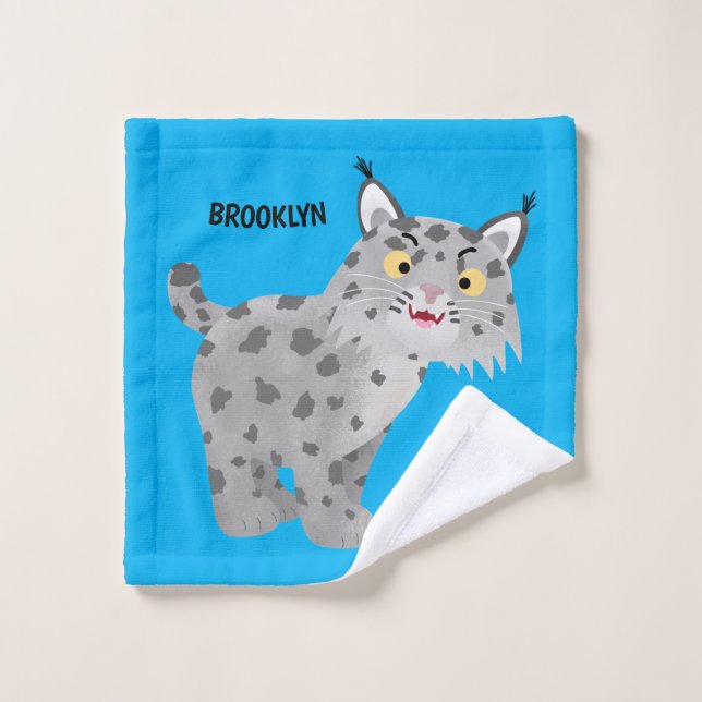 Cute mean bobcat lynx cartoon  bath towel set (Wash Cloth)
