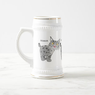 Cute mean bobcat lynx cartoon beer stein