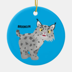 Cute mean bobcat lynx cartoon ceramic ornament