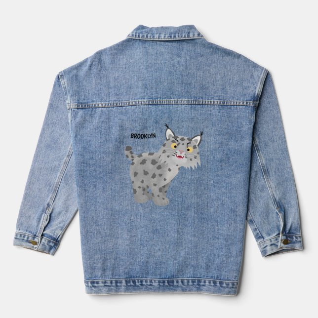 Cute mean bobcat lynx cartoon  denim jacket (Back)