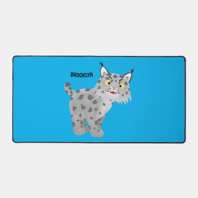 Cute mean bobcat lynx cartoon  desk mat (Front)