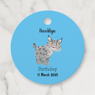 Cute mean bobcat lynx cartoon favour tags