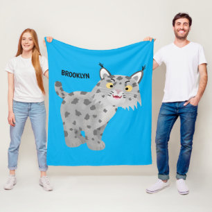 Cute mean bobcat lynx cartoon fleece blanket