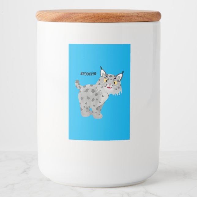 Cute mean bobcat lynx cartoon food label (Front)