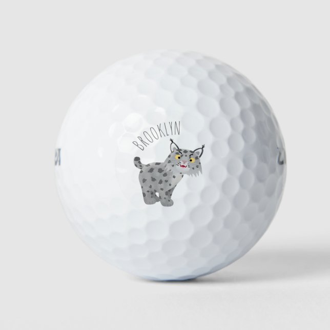Cute mean bobcat lynx cartoon golf balls (Front)