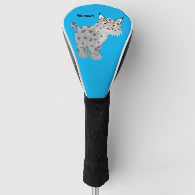 Cute mean bobcat lynx cartoon golf head cover (Front)
