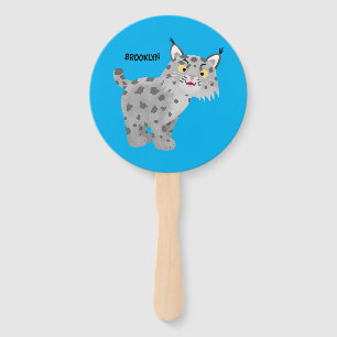 Cute mean bobcat lynx cartoon hand fan