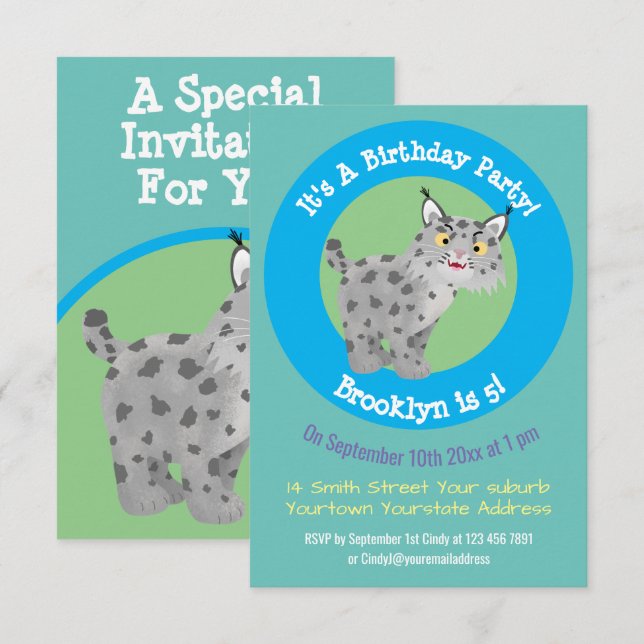 Cute mean bobcat lynx cartoon invitation (Front/Back)