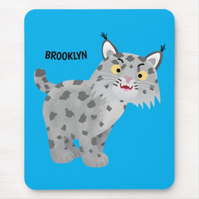 Cute mean bobcat lynx cartoon mouse pad (Front)