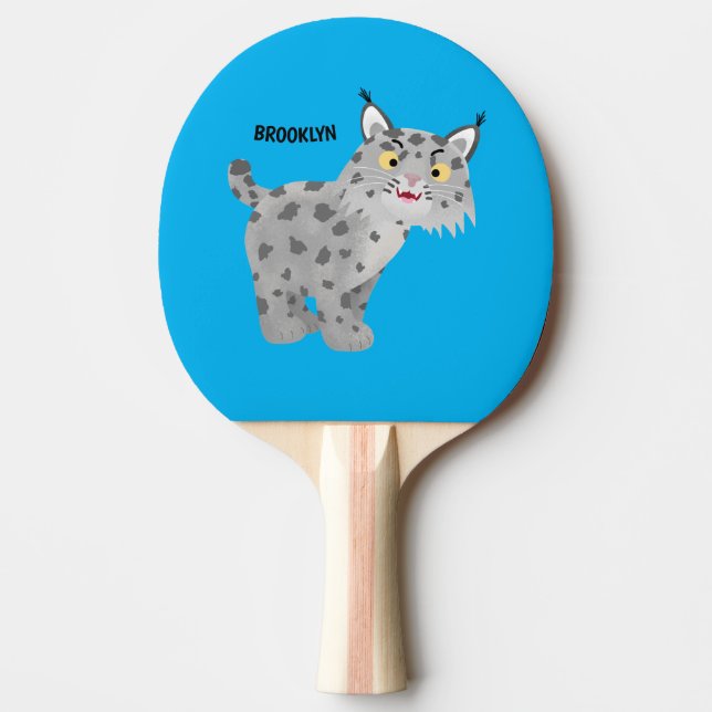 Cute mean bobcat lynx cartoon ping pong paddle (Front)