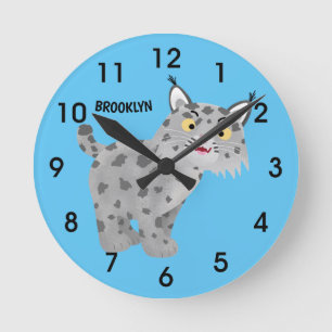 Cute mean bobcat lynx cartoon round clock
