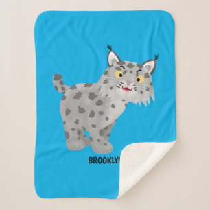 Cute mean bobcat lynx cartoon sherpa blanket