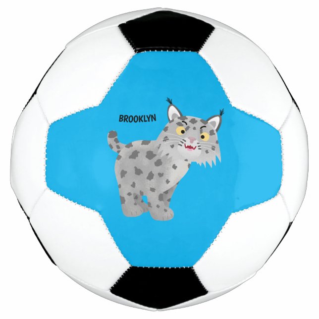Cute mean bobcat lynx cartoon soccer ball (Front)