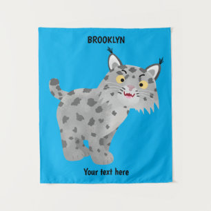 Cute mean bobcat lynx cartoon tapestry