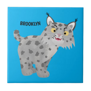 Cute mean bobcat lynx cartoon tile